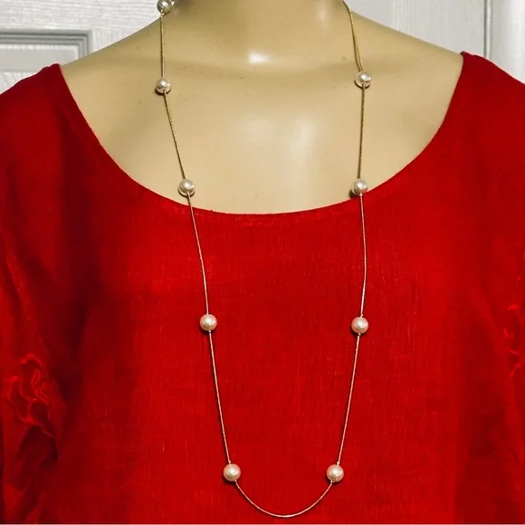 Long Pearl Layer with Gold Necklace 35” - Picture 3 of 5
